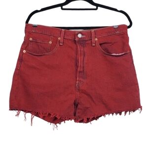 Levis Womens Red 501 High Rise Button Fly Denim Jean Shorts Size 32